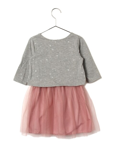 GLOBAL WORK（グローバルワーク）の「チュールスカートレイヤードワンピース７分袖（ワンピース/ドレス・キッズ・ボーダー01/グレー15/ネイビー88・Ｓ/Ｍ/Ｌ/ＸＬ）」の4枚目の写真