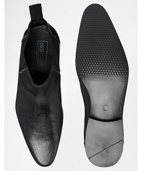 asos（エイソス）の「ASOS Chelsea Boots in Leather With Snakeskin Effect（ブーツ・メンズ・black・US 14/US 7/US 8/US 6/US 9/US 11/US 10/US 13/US 12）」の4枚目の写真