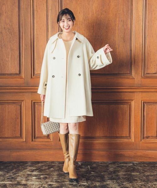 Andemiu アンデミュウ モッサハーフコート ネイビー紺 リボンベルト