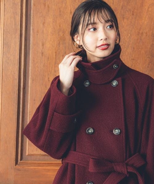 Andemiu アンデミュウ モッサハーフコート ネイビー紺 リボンベルト