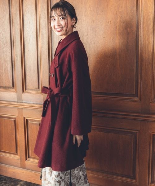 Andemiu アンデミュウ モッサハーフコート ネイビー紺 リボンベルト Andemiu アンデミュウ モッサハーフコート ネイビー紺 リボンベルト
