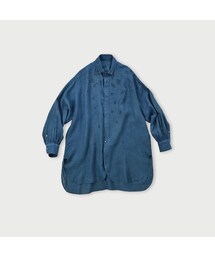 インドリネンガーゼのHandフラワービーズシャツ（藍）