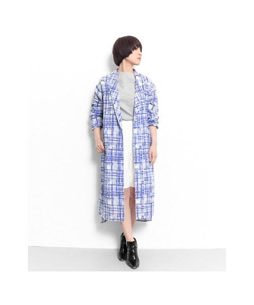 KBF(ケイビーエフ)の「ブロークンチェックシャツガウン(ジャケット/アウター・レディース・BLUE/BLACK・one)」の4枚目の写真