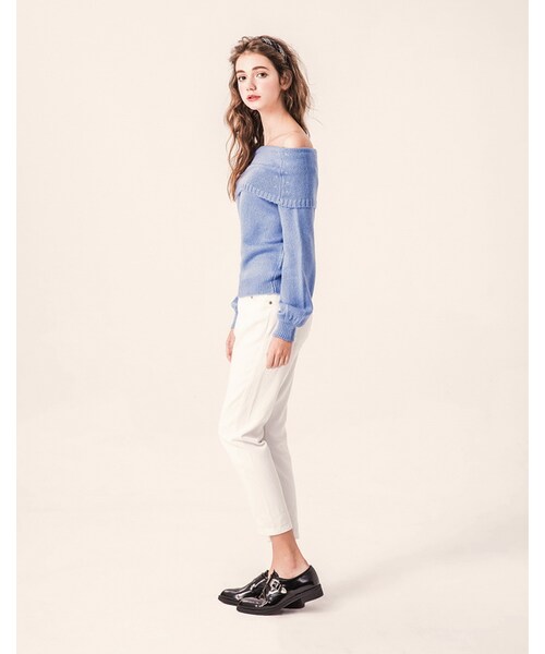 PAZZO（パッゾ）の「視覺顯瘦車線丹寧男友褲（パンツ・レディース・牙白・S/M/L）」の5枚目の写真