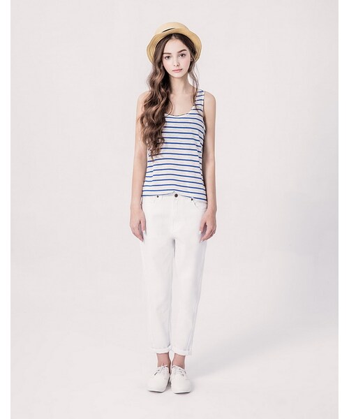 PAZZO（パッゾ）の「視覺顯瘦車線丹寧男友褲（パンツ・レディース・牙白・S/M/L）」の7枚目の写真