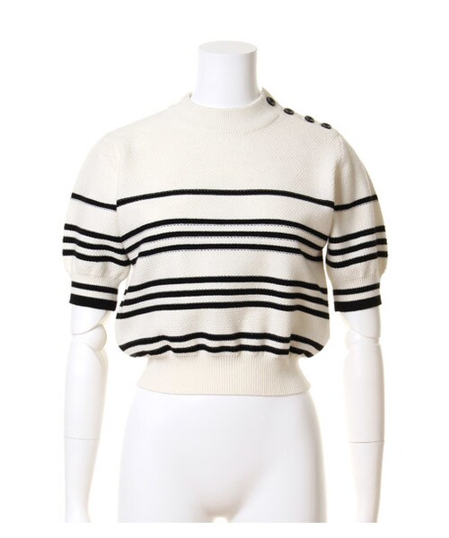 SNIDEL（スナイデル）の「ハーフスリーブニットトップス（ニット・レディース・MNT/PNK/WHTxBLK・F）」の4枚目の写真