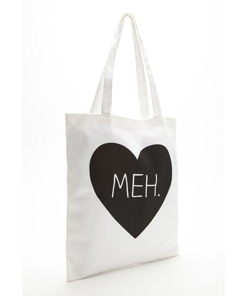 FOREVER 21（フォーエバー トゥエンティーワン）の「FOREVER 21+ Meh Graphic Canvas Tote（バックパック/リュック・レディース・Cream/black・One size）」の5枚目の写真