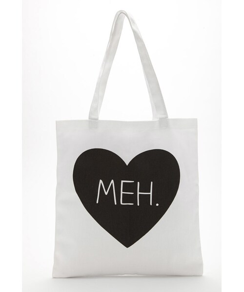FOREVER 21（フォーエバー トゥエンティーワン）の「FOREVER 21+ Meh Graphic Canvas Tote（バックパック/リュック・レディース・Cream/black・One size）」の2枚目の写真
