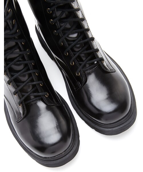 faux patent leather combat boots