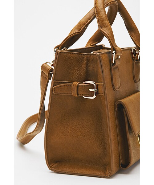 FOREVER 21(フォーエバー トゥエンティーワン)の「FOREVER 21 Structured Faux Leather Satchel(ショルダーバッグ・レディース・Taupe/Black/Tan・One size)」の4枚目の写真