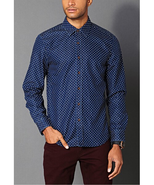 FOREVER 21(フォーエバー トゥエンティーワン)の「21 MEN Classic Fit Dotted Denim Shirt(シャツ/ブラウス・メンズ・Denim washed・X-Small/X-Large)」の1枚目の写真