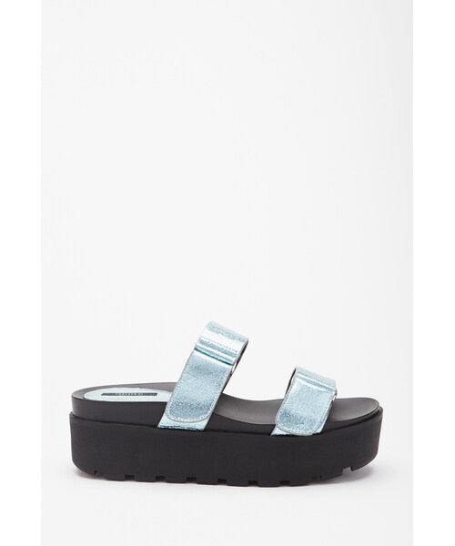 FOREVER 21(フォーエバー トゥエンティーワン)の「FOREVER 21 Faux Leather Flatform Sandals(サンダル・レディース・Mint/Black/Pewter・7/5.5/9/7.5/8.5/6.5/8/6/10)」の4枚目の写真