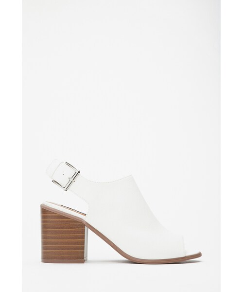 FOREVER 21（フォーエバー トゥエンティーワン）の「FOREVER 21 Buckled Peep-Toe Heels（サンダル・レディース・White/Black/Tan・10/7.5/8.5/7/6.5/5.5/9/8/6）」の3枚目の写真