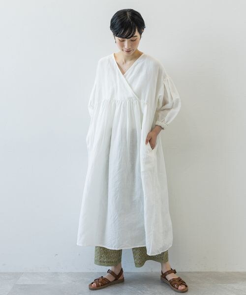 our カシュクールワンピース　ホワイト studio CLIP（スタディオクリップ）の「《natural by clip》綿麻