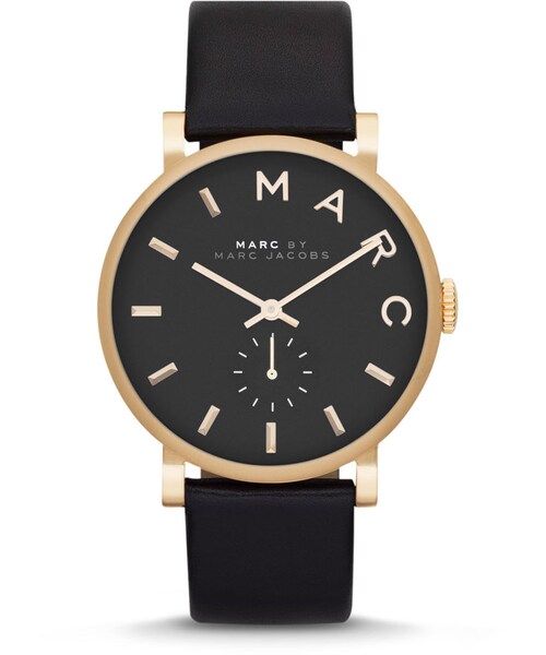 Marc by Marc Jacobs(マークバイマークジェイコブス)の「MARC by Marc Jacobs Baker Analog Watch with Leather Strap, Golden/Black(アナログ腕時計・レディース・BLACK)」の1枚目の写真