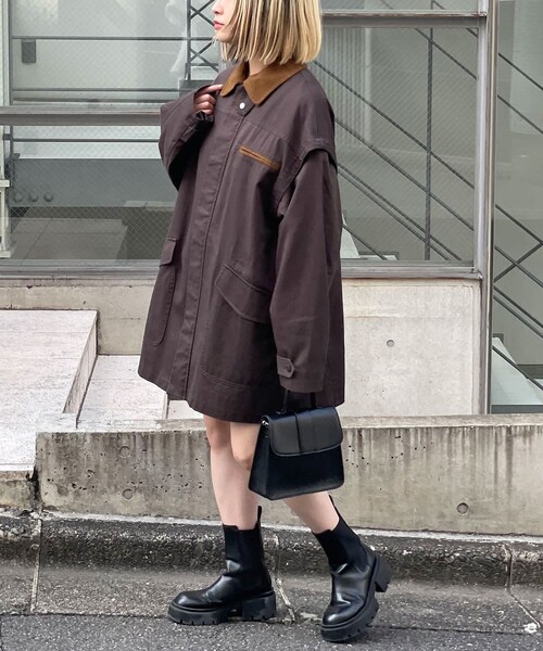 CIAOPANIC（チャオパニック）の「【23AW】マルチWAYツイルハーフオーバージャケット（ステンカラーコート・レディース・アイボリー/グリーン/ブラウン・ONE）」の2枚目の写真