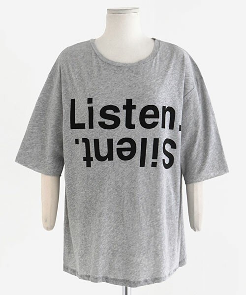 DHOLIC（ディーホリック）の「ListenロゴTシャツ（Tシャツ/カットソー・レディース・ベージュ/グレー/ホワイト・FREE）」の3枚目の写真