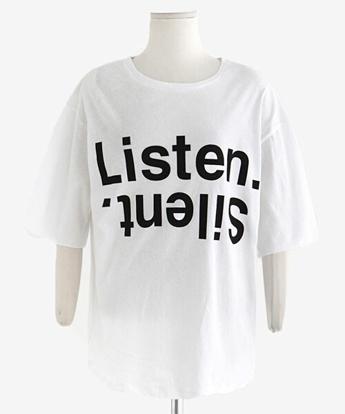 DHOLIC（ディーホリック）の「ListenロゴTシャツ（Tシャツ/カットソー・レディース・ベージュ/グレー/ホワイト・FREE）」の2枚目の写真
