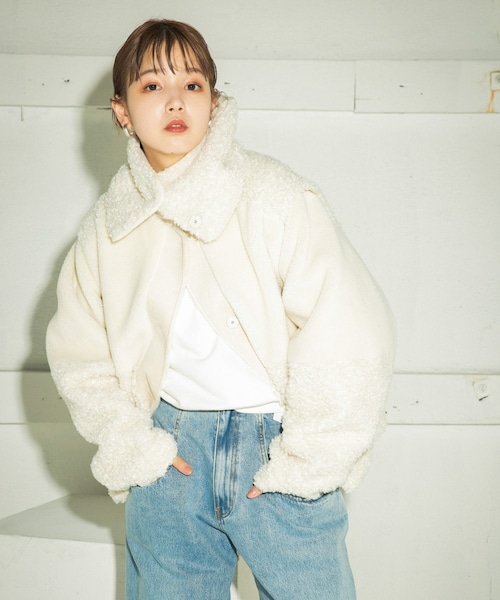 KBF（ケイビーエフ）の「ネックウォーマーSETマルチWAYボアジャケット（ジャケット/アウター・レディース・IVORY MIX/CCL MIX/BEIGE MIX・one）」の4枚目の写真