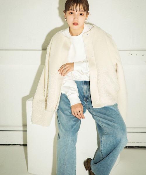 KBF（ケイビーエフ）の「ネックウォーマーSETマルチWAYボアジャケット（ジャケット/アウター・レディース・IVORY MIX/CCL MIX/BEIGE MIX・one）」の2枚目の写真