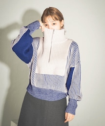 KBF | レイヤードハーフZIPニット(トップス)