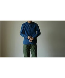 MANUAL ALPHABET | Manual alphabet マニュアルアルファベット INDIGO SEERSUCKER BAND COLLAR SHIRT インディゴ染めシアサッカーバンドカラーシャツ(シャツ/ブラウス)