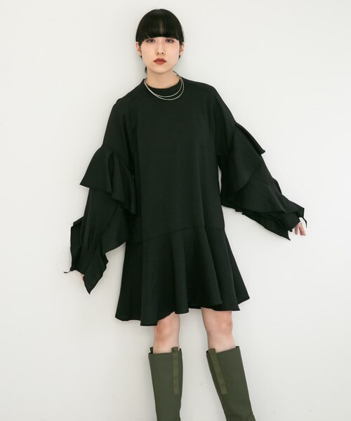 KBF（ケイビーエフ）の「フリルスリーブミニワンピース（ワンピース/ドレス・レディース・BLACK/BEIGE/KHAKI・one）」の8枚目の写真