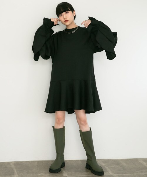 KBF（ケイビーエフ）の「フリルスリーブミニワンピース（ワンピース/ドレス・レディース・BLACK/BEIGE/KHAKI・one）」の10枚目の写真