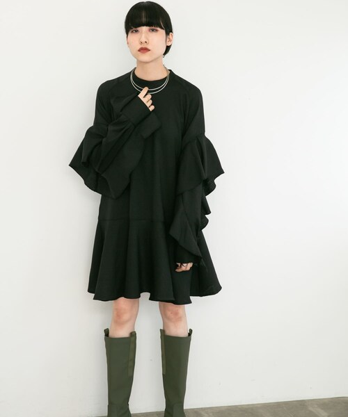 KBF（ケイビーエフ）の「フリルスリーブミニワンピース（ワンピース/ドレス・レディース・BLACK/BEIGE/KHAKI・one）」の7枚目の写真