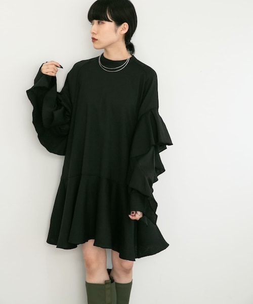 KBF（ケイビーエフ）の「フリルスリーブミニワンピース（ワンピース/ドレス・レディース・BLACK/BEIGE/KHAKI・one）」の5枚目の写真