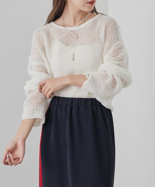 COLONY 2139(コロニートゥーワンスリーナイン)の「【9/2(土)12:00販売】メッシュ編ニットプルオーバー(ニット/セーター・レディース・オフホワイト/ピンク/グレー・F)」の1枚目の写真