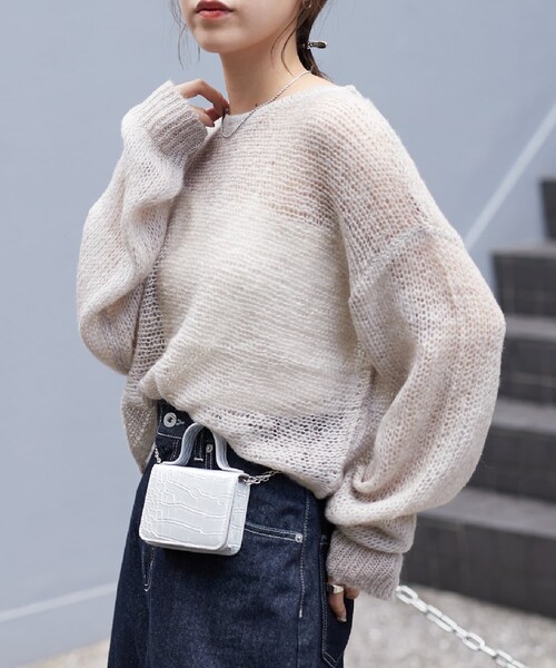 COLONY 2139(コロニートゥーワンスリーナイン)の「【9/2(土)12:00販売】メッシュ編ニットプルオーバー(ニット/セーター・レディース・オフホワイト/ピンク/グレー・F)」の2枚目の写真