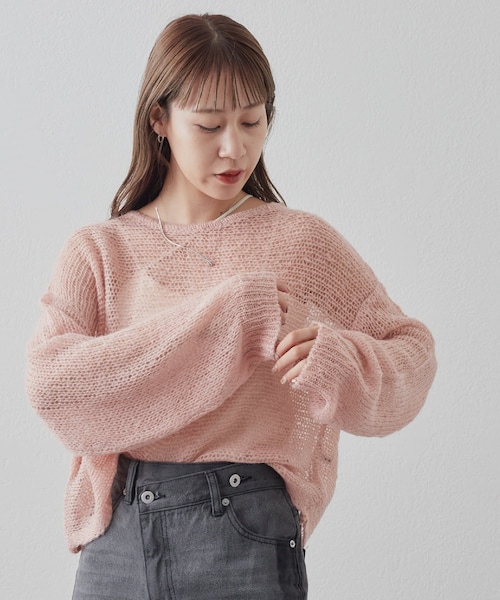 COLONY 2139(コロニートゥーワンスリーナイン)の「【9/2(土)12:00販売】メッシュ編ニットプルオーバー(ニット/セーター・レディース・オフホワイト/ピンク/グレー・F)」の3枚目の写真