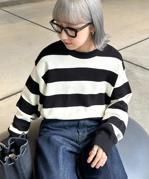 CIAOPANIC TYPY（チャオパニックティピー）の「【ユニセックス】スウェットライクニット（ニット/セーター・レディース・エクリュ/オレンジ/グリーン/ブルー/グレー/ブラックその他1/ブラック・M/L/S/XL）」の2枚目の写真