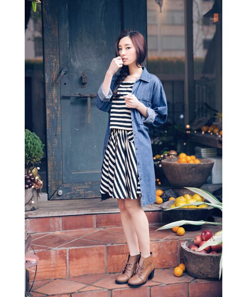 ORENDA（オレンダ）の「假套裝設計條紋俏皮洋裝（ジャケット/アウター・レディース・灰/黑・F）」の12枚目の写真