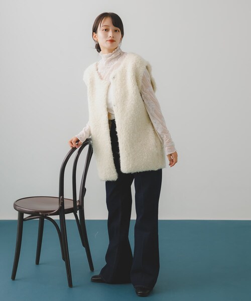 HEYUMM（ヘユム）の「HEYUMM フロッキーハイネックシアートップ（トップス・レディース・OFF WHITE/BLACK/BEIGE・one）」の12枚目の写真