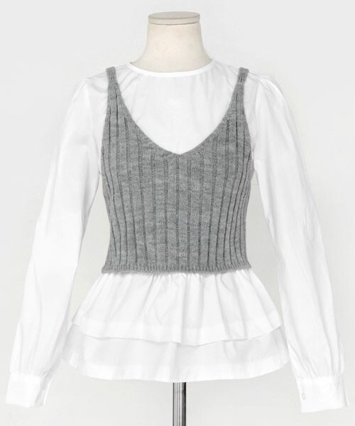 DHOLIC（ディーホリック）の「ニットベスト&フレアブラウスset（シャツ/ブラウス・レディース・サーモンピンク/ダークネイビー/ベージュ/グレー・S/M）」の2枚目の写真