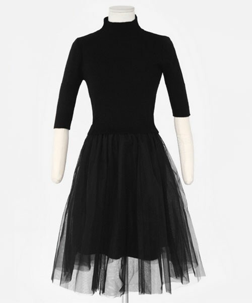 DHOLIC(ディーホリック)の「ハイネックニット&チュールワンピースset(ワンピース・レディース・ブラック/グレー・free)」の1枚目の写真