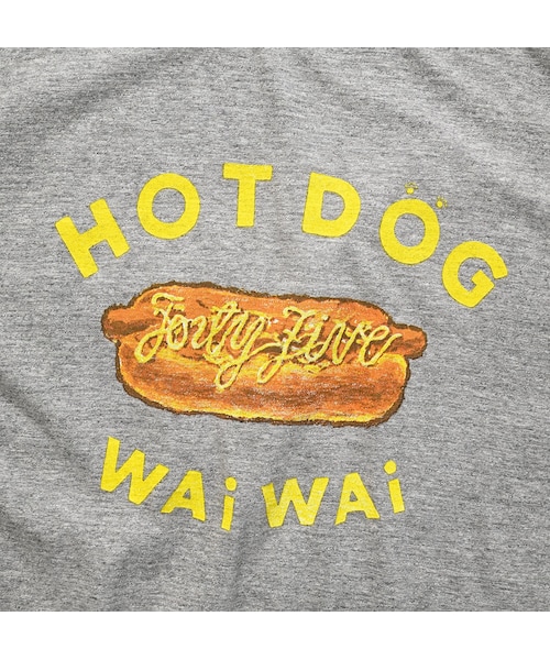 フォーティファイブアール 45R WAIWAI ホットドックべタッチプリントの90845星Tシャツ 半袖カットソー グレー サイズ：0 45R(フォーティファイブアール) WAIWAI ホットドックべタッチ