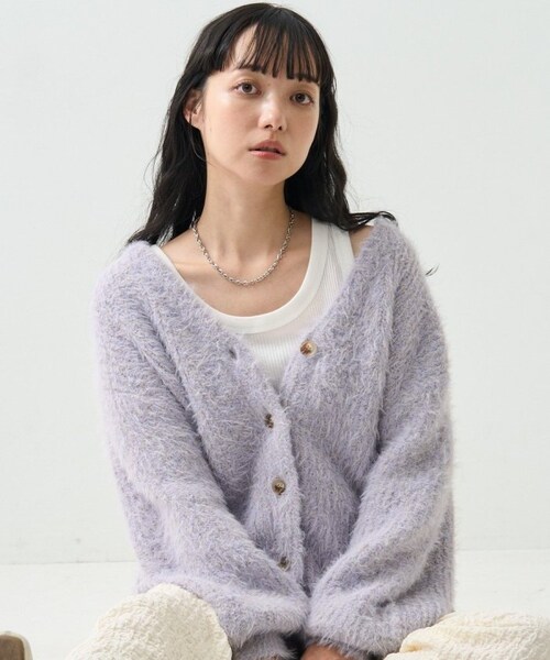 FREAK'S STORE（フリークスストア）の「【送料無料】フェザーヤーン ニット カーディガン【予約商品】（その他・レディース・オフホワイト/ベージュ/パープル・FREE）」の17枚目の写真