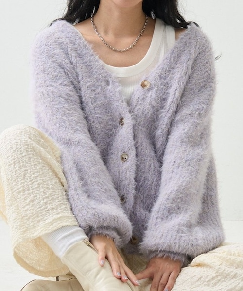 FREAK'S STORE（フリークスストア）の「【送料無料】フェザーヤーン ニット カーディガン【予約商品】（その他・レディース・オフホワイト/ベージュ/パープル・FREE）」の16枚目の写真