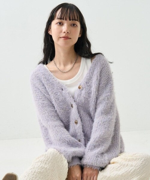 FREAK'S STORE（フリークスストア）の「【送料無料】フェザーヤーン ニット カーディガン【予約商品】（その他・レディース・オフホワイト/ベージュ/パープル・FREE）」の18枚目の写真