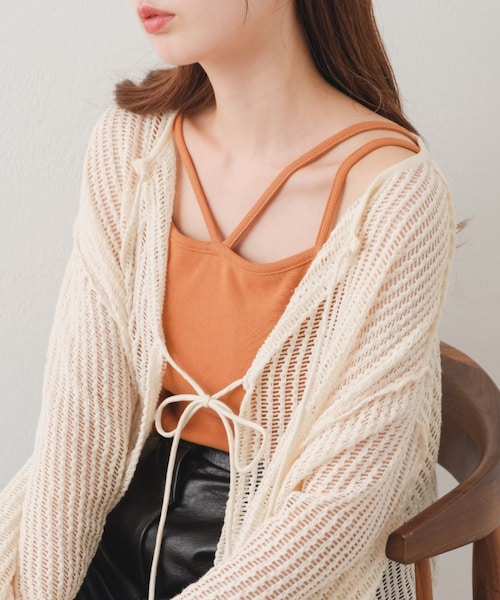 Kastane（カスタネ）の「【サイズ展開あり】カップ付ストレッチコットン紐キャミ（キャミソール・レディース・アイボリー/オレンジ/ブルーその他1/ブラック・XS/F）」の4枚目の写真