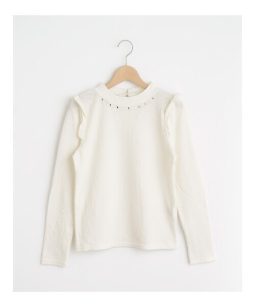 MAJESTIC LEGON（マジェスティックレゴン）の「肩フリルワッフルプルオーバー（トップス・レディース・サックス/オフ/ラベンダー/グレー柄/グレー/ブラック・Free）」の2枚目の写真