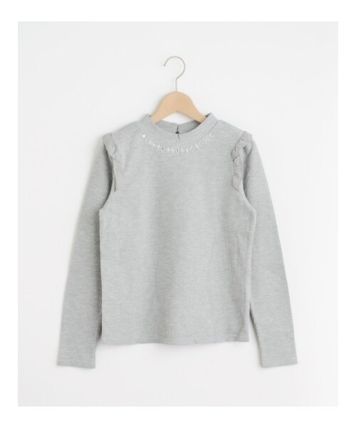 MAJESTIC LEGON（マジェスティックレゴン）の「肩フリルワッフルプルオーバー（トップス・レディース・サックス/オフ/ラベンダー/グレー柄/グレー/ブラック・Free）」の10枚目の写真