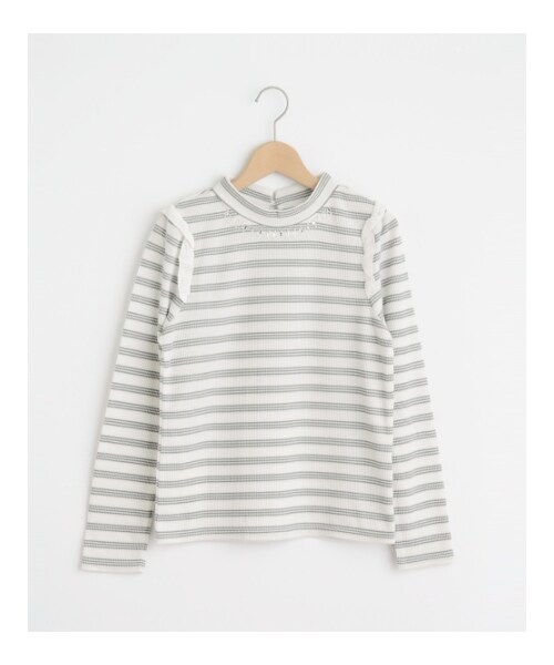 MAJESTIC LEGON（マジェスティックレゴン）の「肩フリルワッフルプルオーバー（トップス・レディース・サックス/オフ/ラベンダー/グレー柄/グレー/ブラック・Free）」の9枚目の写真