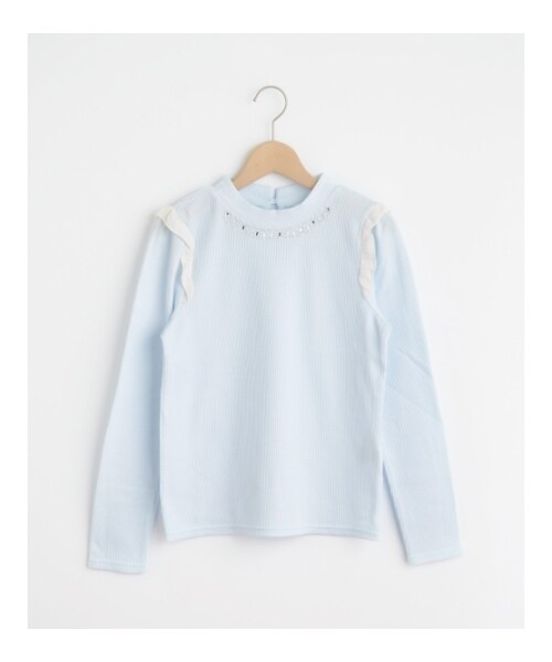 MAJESTIC LEGON（マジェスティックレゴン）の「肩フリルワッフルプルオーバー（トップス・レディース・サックス/オフ/ラベンダー/グレー柄/グレー/ブラック・Free）」の6枚目の写真