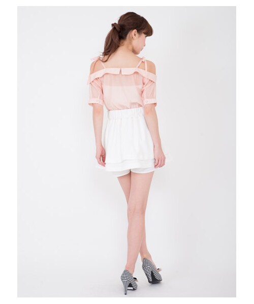 TITTY&CO.（ティティーアンドコー）の「ハイウエストジョーゼットショーパン（パンツ・レディース・オフホワイト/パープル/ネイビー・S/M）」の5枚目の写真