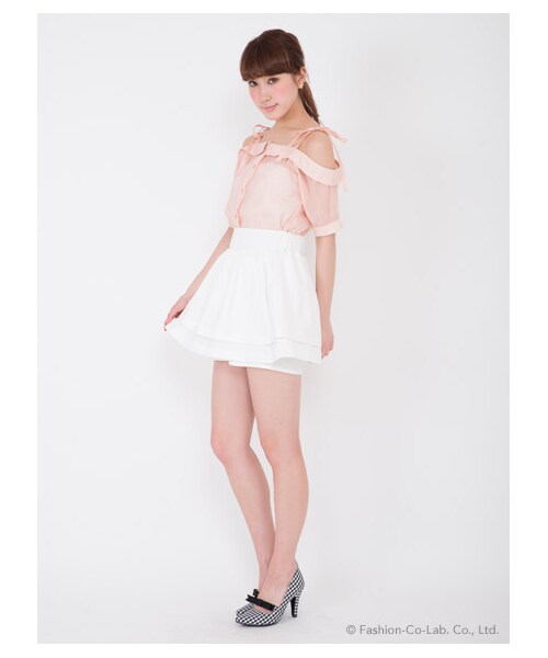 TITTY&CO.（ティティーアンドコー）の「ハイウエストジョーゼットショーパン（パンツ・レディース・オフホワイト/パープル/ネイビー・S/M）」の6枚目の写真