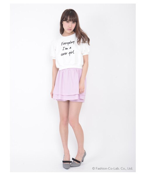 TITTY&CO.（ティティーアンドコー）の「ハイウエストジョーゼットショーパン（パンツ・レディース・オフホワイト/パープル/ネイビー・S/M）」の2枚目の写真